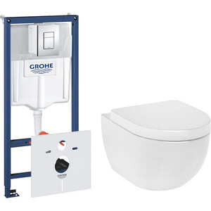 Комплект унитаза Am.Pm Awe с инсталляцией Grohe, клавиша хром, сиденье микролифт (C111700WH, C117852WH, 38775001)