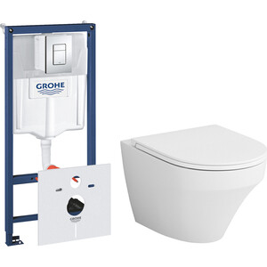 Комплект унитаза Am.Pm Inspire с инсталляцией Grohe, клавиша хром, сиденье микролифт (C501700WH, C507853WH, 38775001)