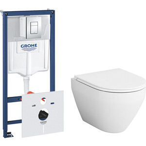 Комплект унитаза Am.Pm Spirit 2.0 с инсталляцией Grohe, клавиша хром, сиденье микролифт (C701700WH, C707857WH, 38775001)