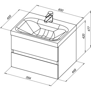 Тумба с раковиной Aquanet Беркли 60 белый глянец/дуб рошелье (254289, S-UM-MOD60/1)