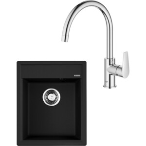 Кухонная мойка и смеситель Omoikiri Daisen 42 BL, Grohe BauEdge черная (4993606, 31367001)
