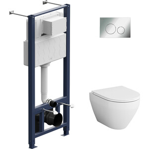 Комплект унитаза Am.Pm Spirit 2.0 FlashClean Pro с инсталляцией, клавиша хром, сиденье микролифт (C701700SC, I012704.9051)