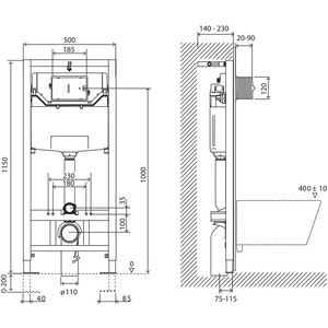Инсталляция для унитаза BelBagno Marmi с кнопкой смыва, хром (BB001-120, BB010-MR-CHROME)