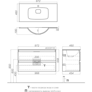 Тумба под раковину Aqwella Accent 100 2 ящика, белый (ACC0110W)