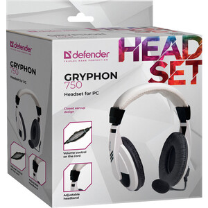 Гарнитура Defender Gryphon 750 белый, кабель 2 м (63747)