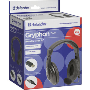 Гарнитура Defender Gryphon 750U USB, черный, 1.8м кабель (63752)