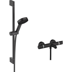 Термостат для ванны Hansgrohe Ecostat Comfort с душевым гарнитуром, черный матовый (13114670, 24160674)