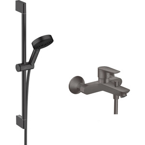 Смеситель для ванны Hansgrohe Talis E черный с душевым гарнитуром, шлифованный черный хром (71740340, 24160675)