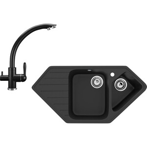 Кухонная мойка и смеситель Ulgran U-409-344, U-017-344 ультра-черный