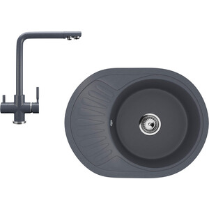 Кухонная мойка и смеситель Ulgran U-107m-343, U-016-343 антрацит