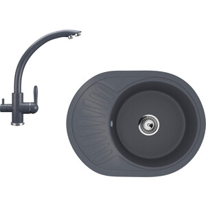 Кухонная мойка и смеситель Ulgran U-107m-343, U-017-343 антрацит