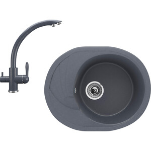 Кухонная мойка и смеситель Ulgran U-403-343, U-017-343 антрацит
