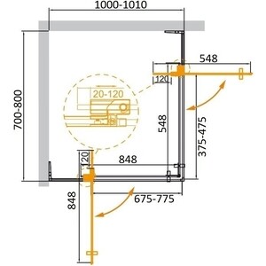 Душевой уголок Cezares Slider AH-2 110-100х80-70 тонированный, хром (SLIDER-AH-2-70/80-100/110-GRIGIO-Cr)