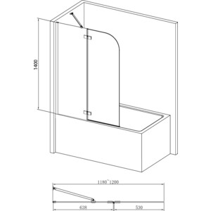 Шторка для ванны Abber Ewiges Wasser 120х140 профиль хром, стекло прозрачное (AG51120)