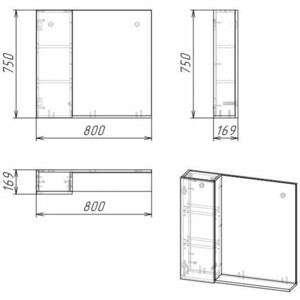 Зеркало-шкаф Grossman Альба 80х75 левый, веллингтон/белый (208006)