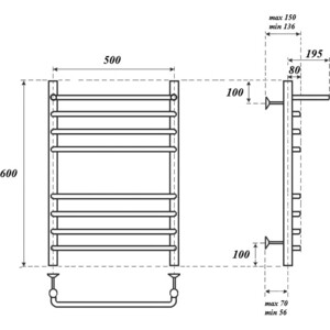 Полотенцесушитель электрический Point П7 500х600 с полкой хром (PN09156SPE)