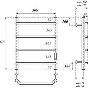 Полотенцесушитель электрический Point П4 500х600 диммер справа, хром (PN06856)