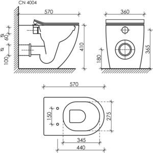 Унитаз приставной безободковый Ceramicanova Metropol с сиденьем микролифт (CN4004)