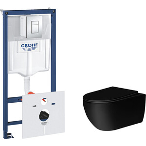 Комплект унитаза Vincea Evo Grohe с тонким сиденьем микролифт, черный (VT1-34MB, 38775001)