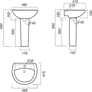 Раковина Sanita Аттика 48x41 (WB.PD/Attica/48-C/WHT.G/S1)