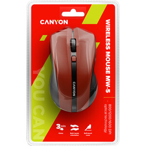 Мышь Canyon MW-5 2.4GHz wireless Optical Mouse with 4 buttons, DPI 800/1200/1600, Red, 122*69*40mm, 0.067kg (CNE-CMSW05R)