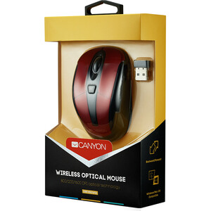 Мышь Canyon цвет - черный/красный, беспроводная 2.4 Гц, регулируемый DPI 800/1000/1600, 6 кнопок, прорезиненное по (CNR-MSOW06R)