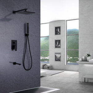 Душевая система Abber Weiss Insel с изливом, черная матовая (AF8017B)