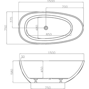 Акриловая ванна Abber 150х75 на каркасе, слив-перелив (AB9356-1.5)