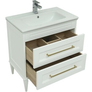 Тумба под раковину Aquanet Бостон М 80 белая матовая, ручки золото (243782)
