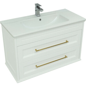 Тумба под раковину Aquanet Бостон М 100 белая матовая, ручки золото (243781)