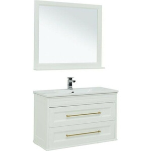 Тумба под раковину Aquanet Бостон М 100 белая матовая, ручки золото (243781)