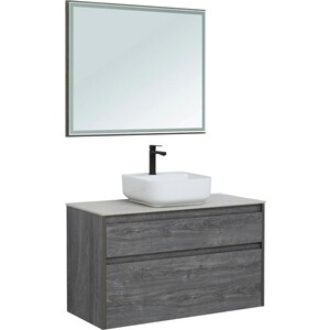 Тумба под раковину Aquanet Nova Lite 100 два ящика, дуб рошелье/серая (242582)