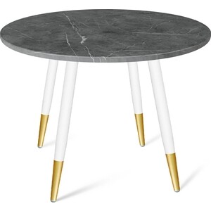 Стол Sheffilton SHT-TU14/90 МДФ белый муар/золото/мрамор премиум темн.