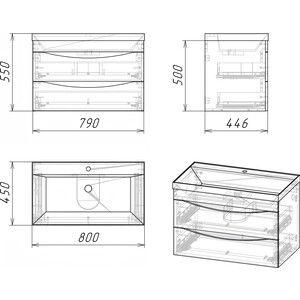Тумба под раковину Grossman Талис 79х44 бетон пайн/графит (108013)