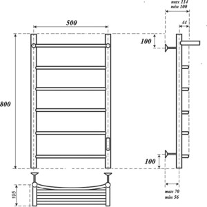 Полотенцесушитель электрический Point П5 500x800 с полкой, диммер справа, черный (PN04858PB)