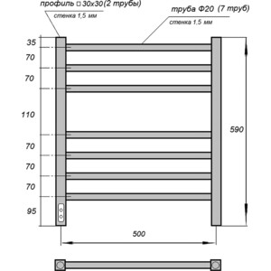 Полотенцесушитель электрический Point П7 500x600 диммер слева, белый (PN70756W)
