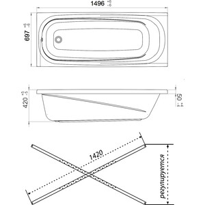 Акриловая ванна 1ACReal Европа 150х70 с каркасом (Щ0000040926, Щ0000041798)