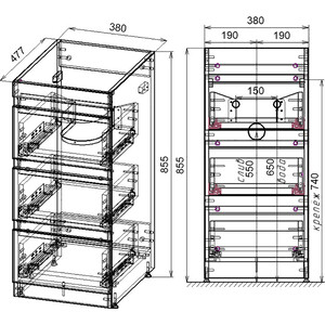 Тумба под раковину Style line Даллас Люкс 38 (100) три ящика, под стиральную машину, белая (АА00-000069)
