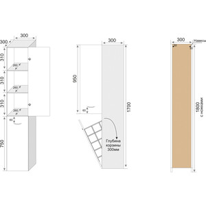 Пенал Style line Каре Люкс 30 с бельевой корзиной, белый (СС-00002325)