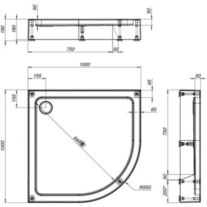 Душевой поддон Aquanet GL180 100х100 с ножками и сифоном (265563)