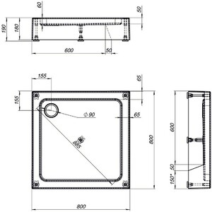 Душевой поддон Aquanet GL180 80х80 с ножками и сифоном (265568)