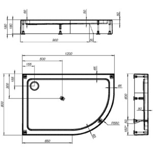 Душевой поддон Aquanet GL180 120х80 левый, с ножками и сифоном (265566)