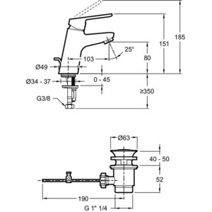 Смеситель для раковины Jacob Delafon Aime с донным клапаном, матовый черный (E29869-BL)