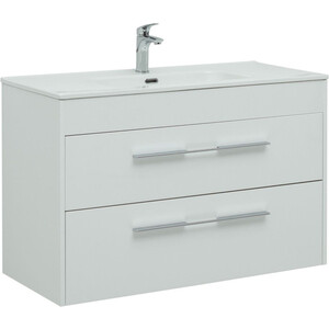 Тумба под раковину Aquanet Августа 100 Flat два ящика, белый глянец (277509)