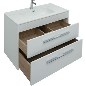 Тумба под раковину Aquanet Августа 100 Flat два ящика, белый глянец (277509)