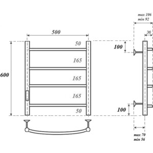 Полотенцесушитель электрический Point Афина П4 500x600 диммер слева (PN04756W)
