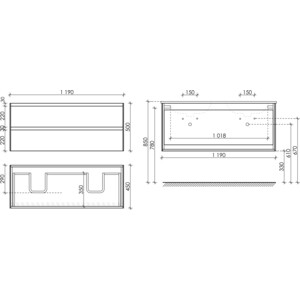 Тумба под раковину Sancos Cento 120 два ящика, белый глянец (CN120-2W)