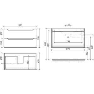 Тумба с раковиной Sancos Norma 2.0 90 два ящика, белый глянец (NR2.090W, CN7002)