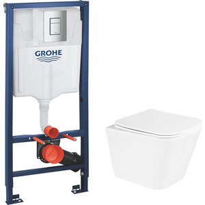 Комплект унитаза BelBagno Due с инсталляцией Grohe, с кнопкой хром, сиденье микролифт