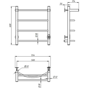 Полотенцесушитель электрический ZOX Дуга ЛЦ 60х50 с полкой, белый (4630099748086)